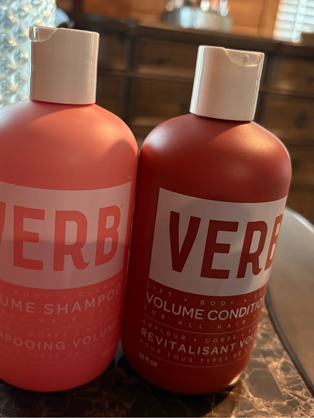 Verb Volume Shampoo & Conditioner Set - Pink/Red  Each bottle is 12 oz. Set
